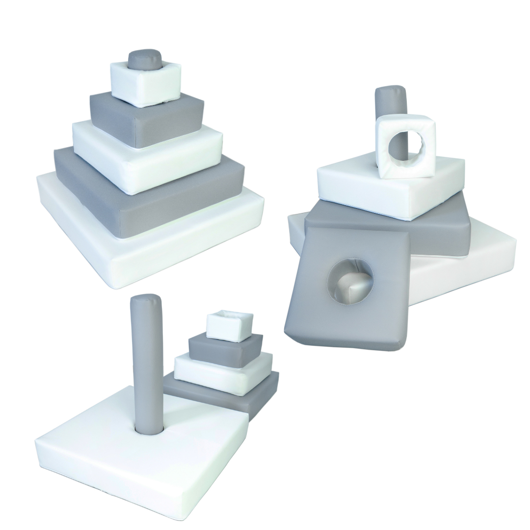 Pyramid Stacking Tower Blocks - Grey & White