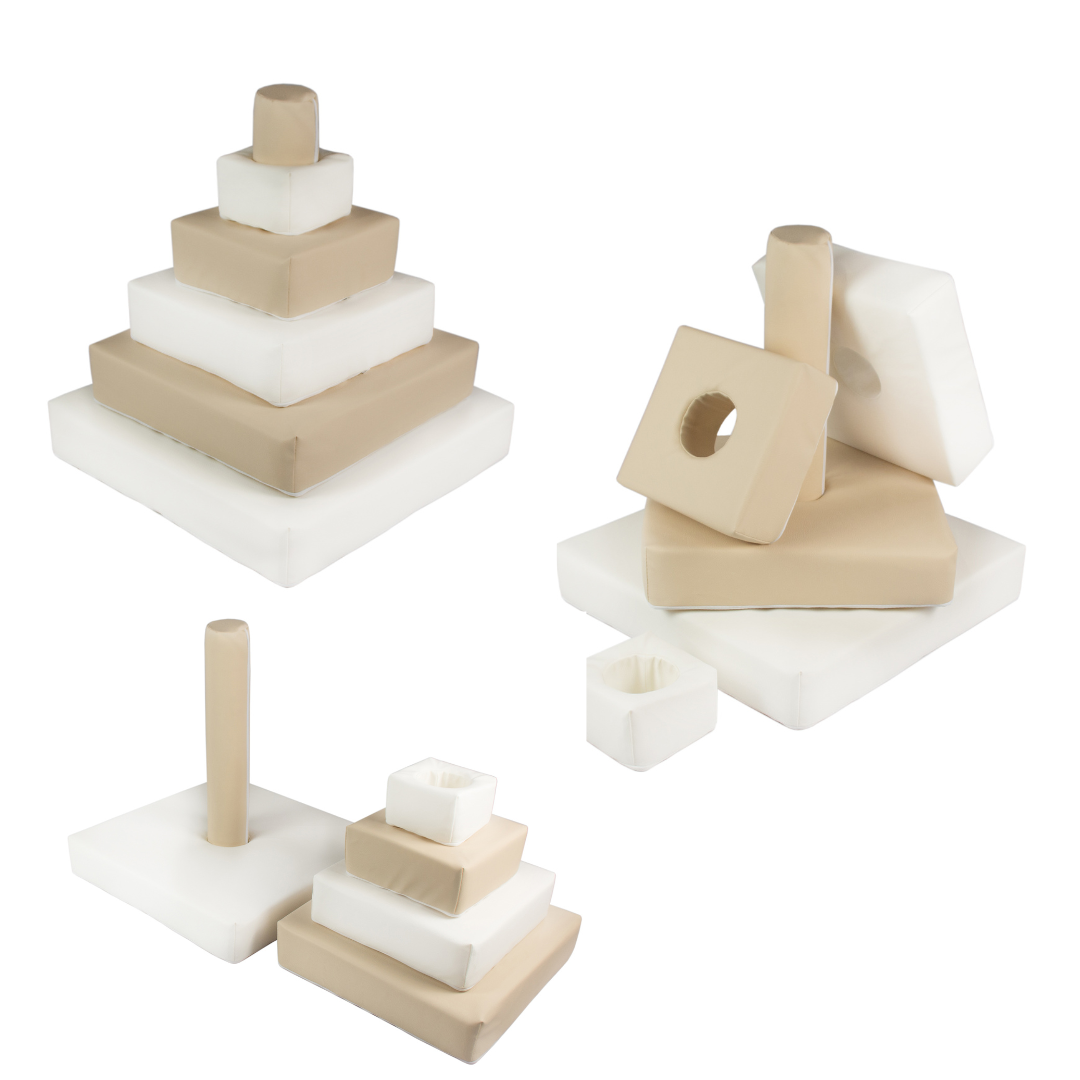 Pyramid Stacking Tower Blocks - Beige & White