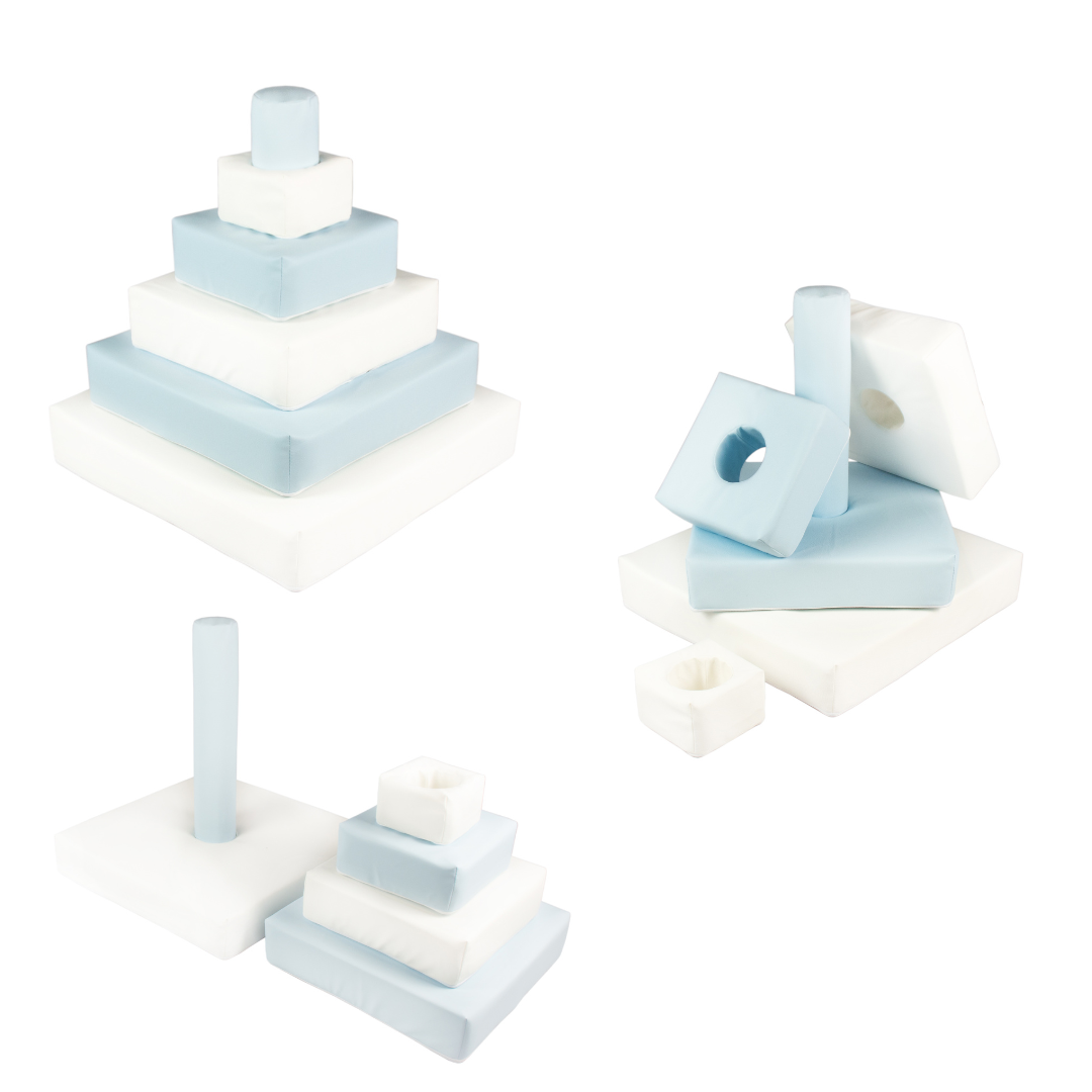 Pyramid Stacking Tower Blocks - Pastel Blue & White